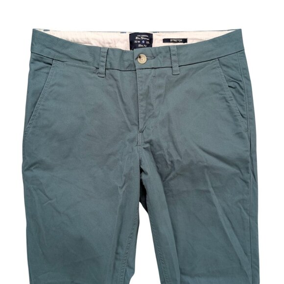 Ben Sherman Chino Pants Mens Sage Green Flat Front Cotton Stretch Size 32x32 - Picture 3 of 11